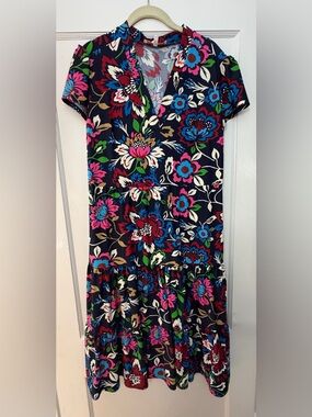 Jude Connally Navy Floral Tiered Dress with Bright Multicolor Blooms